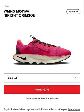 Nike WMNS Motiva Running Shoe - Bright Crimson & Pink size 9.5